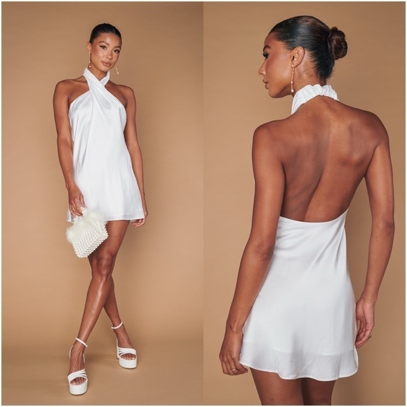 Show Me Your MuMu Dresses & Skirts - SHOW ME YOUR MUMU Jasmine Halter Mini Dress In Ivory Luxe Satin
